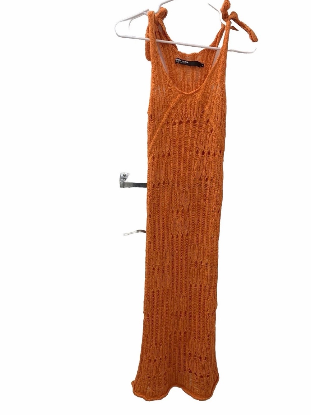 Women’s Orange Knit Tie-Shoulder Swim Coverup Dress